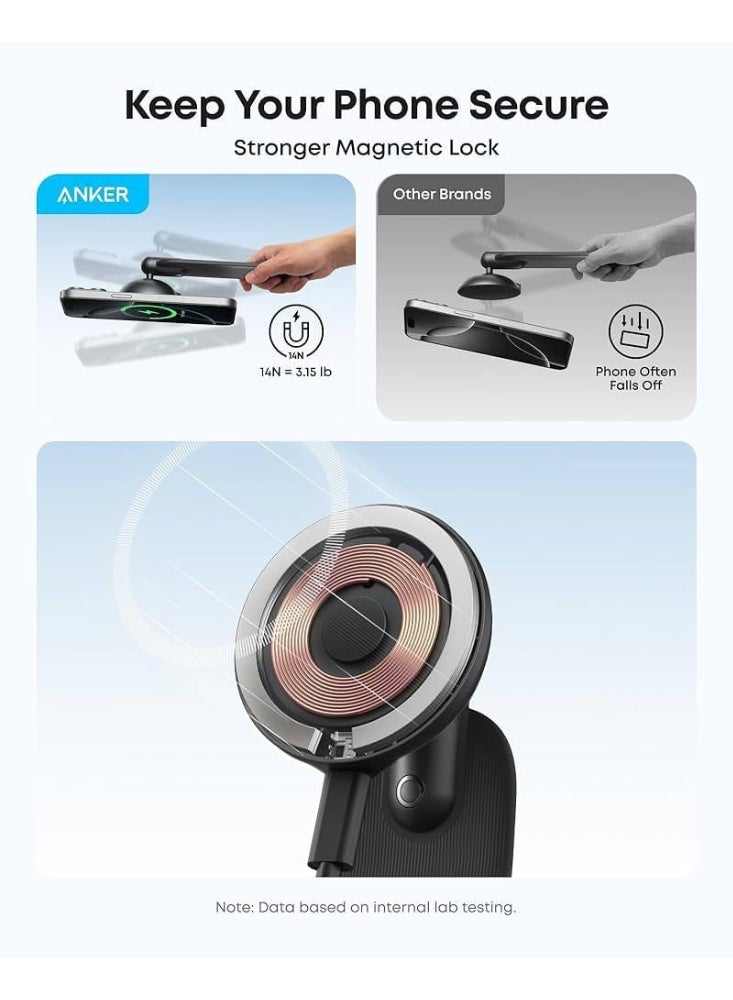 أنكر Anker Nano Wireless Car Charger, 360° Adjustable Magnetic Charger, Removable Pad, 15W Qi2 Fast Charging, Heavy Duty Metal Holder, for iPhone 16/15/14/13/12 Series (Without Power Supply Charger) - Image 3